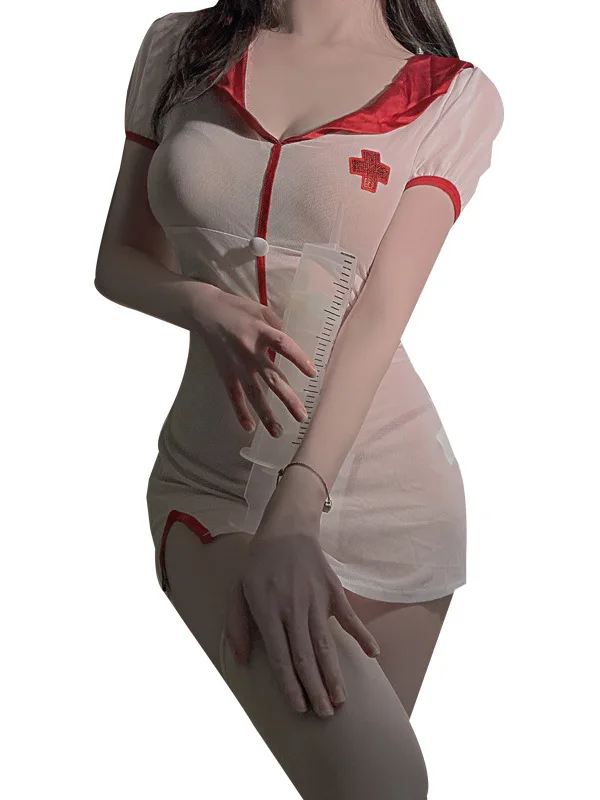 Lingerie New Gentle Nurse Role Play Mesh Transparent Mature Charm Elegant Gentle Hot Wrap Hip Pure Desire Uniform Dress DYHT