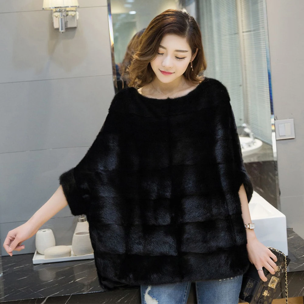 Annsirgra Autumn Winter Real Fur Coat Women Natural Rex Rabbit Fur Pullover Fashion Luxury Warm Overcoat 6XL Big Size BlackWhite