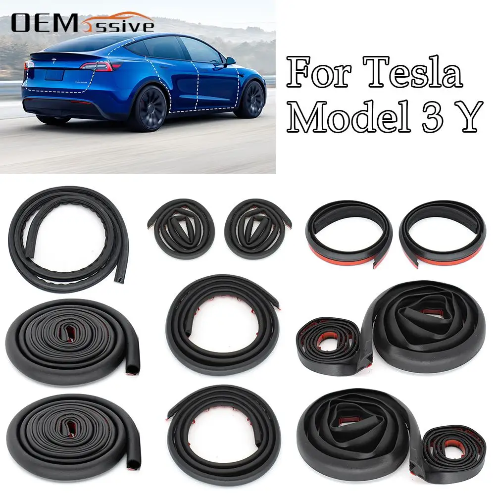 For Tesla Model 3 Y Car Door Seal Strip Kit Soundproof EPDM Rubber Weatherstrip Auto Trunk Hood Dashboard A B Pillar Sealing Set