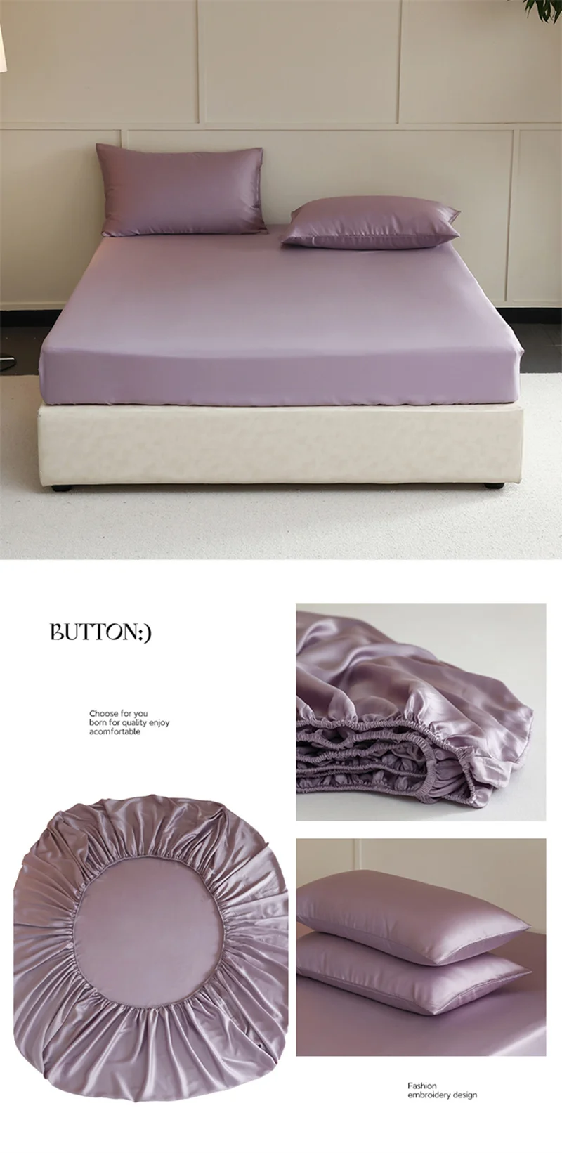High End Mulberry Silk Fitted Sheet with Elastic Bands Full Around Mattress Cover Smooth Non Slip Bed Cover Bedding 100/160/200