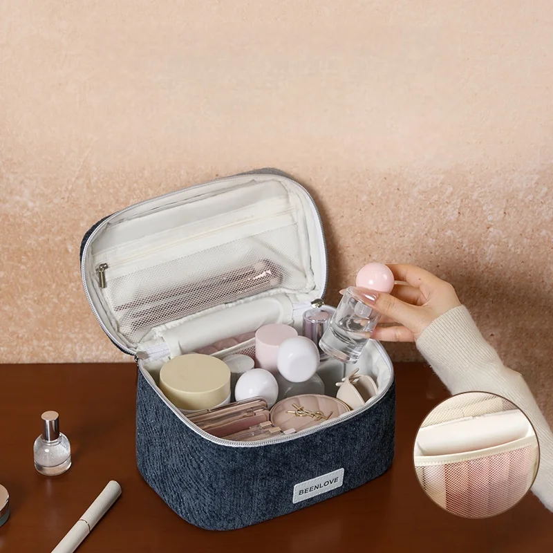 New Flowing Light Open Lid Makeup Bag Travel Cosmetics Storage Bag Handheld portable large capacity storage bag