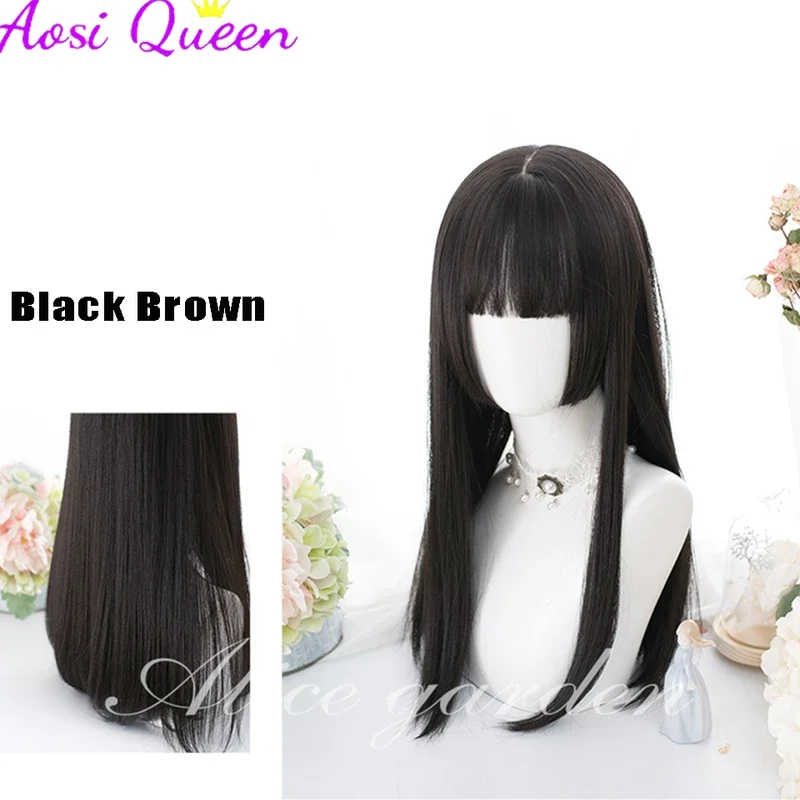 AS-pelucas largas y rectas con flequillo para mujer, peluca completa sintética resistente al calor, negra y marrón, pelucas favoritas afroamericanas