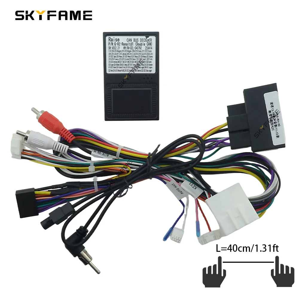 SKYFAME 16Pin Car Wiring Harness Adapter Canbus Box Decoder Android Radio Power Cable For Renault Latitude Koleos