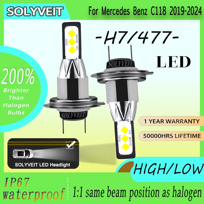 

Clear Night Vision H7 477 Shockproof Durable Wide Beam Range LED Headlight For Mercedes Benz C118 2019 2020 2021 2022 2023 2024