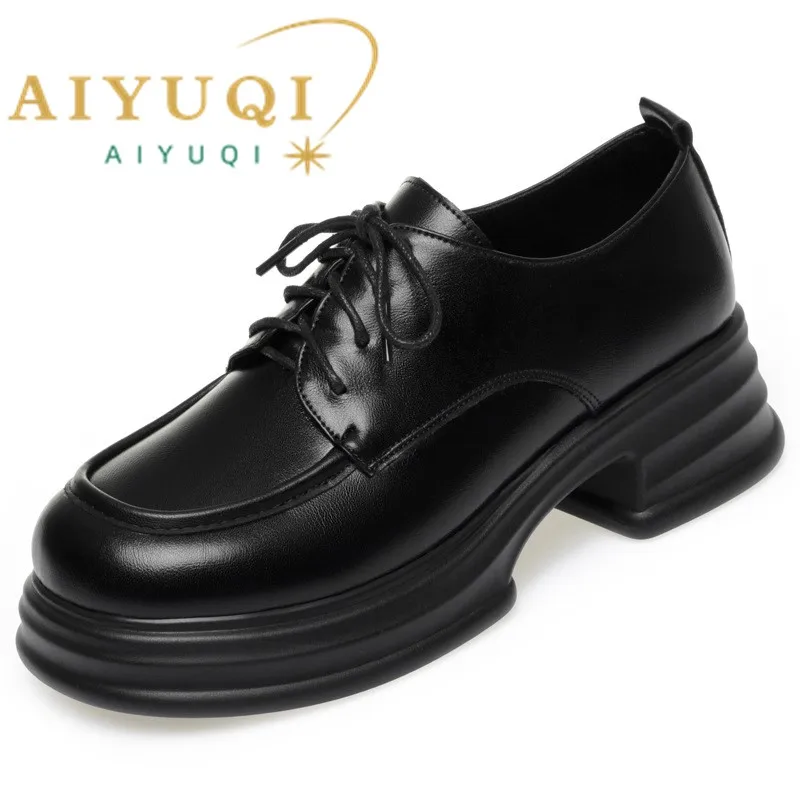 

AIYUQI Women's Spring Shoes College Style Lace-Up 2026 New Platform British Style Genuine Leather Women's Shoes