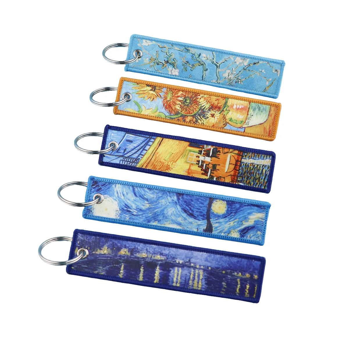 Art Woven Label Keychain Hanging Rope Van Gogh Sunflower Campus Access Control Office ID Hanging Decoration Woven Fabric Gifts