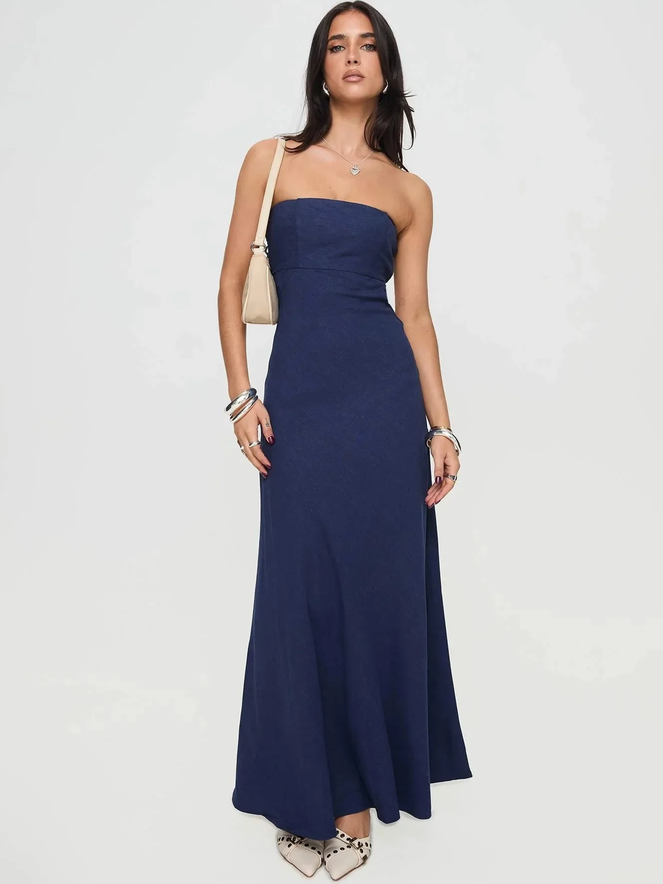 

Princess Polly Fitted Strapless Dress Women Two-color Casual YAHIR A-line Skirt Sleeveless One-shoulder Elegant Ladies' Dress