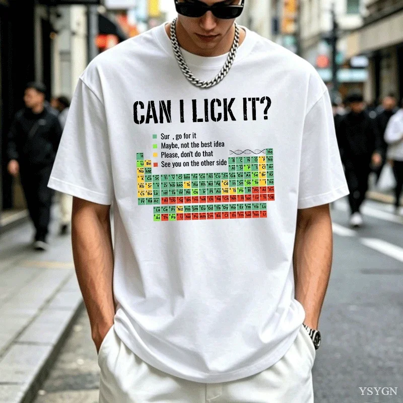 Can I Lick It Shirts Periodic Table Print Men Women Fashion Casual T-Shirts Funny Chemistry Clothes Unisex Short Sleeve T-shirt
