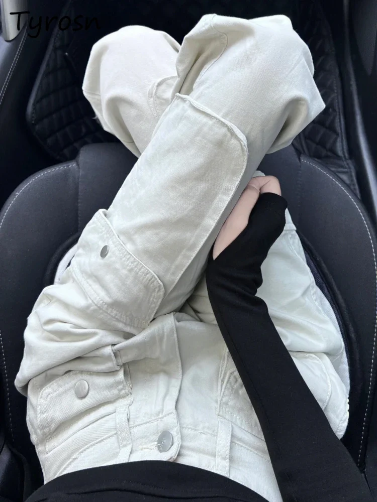 

Джинсы-карго женские в американском стиле High Street свободные прямые брюки с несколькими карманами большого размера с высокой талией повседневные широкие модные брюки