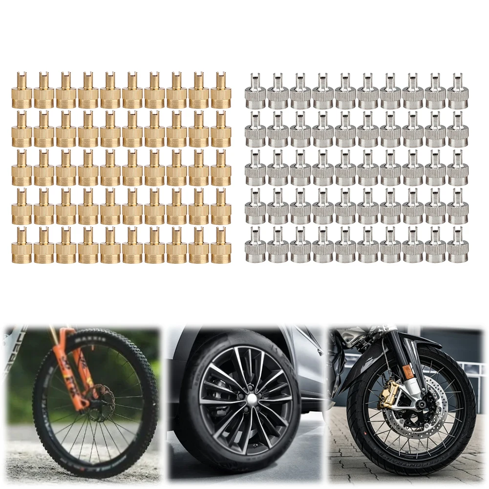 50Pcs Tire Valve Stem Caps Copper Metal Slotted Slot Valve Caps Universal Tire Valve Air Dust Cover Stem Caps for Car Motorcycle
