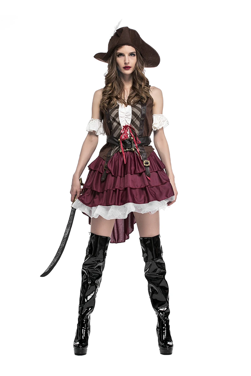 Halloween Adult Women Pirates Costume of the Caribbean Pirate Captain Costume Deluxe Pirate Dress Cosplay Fantasia Fancy Dress