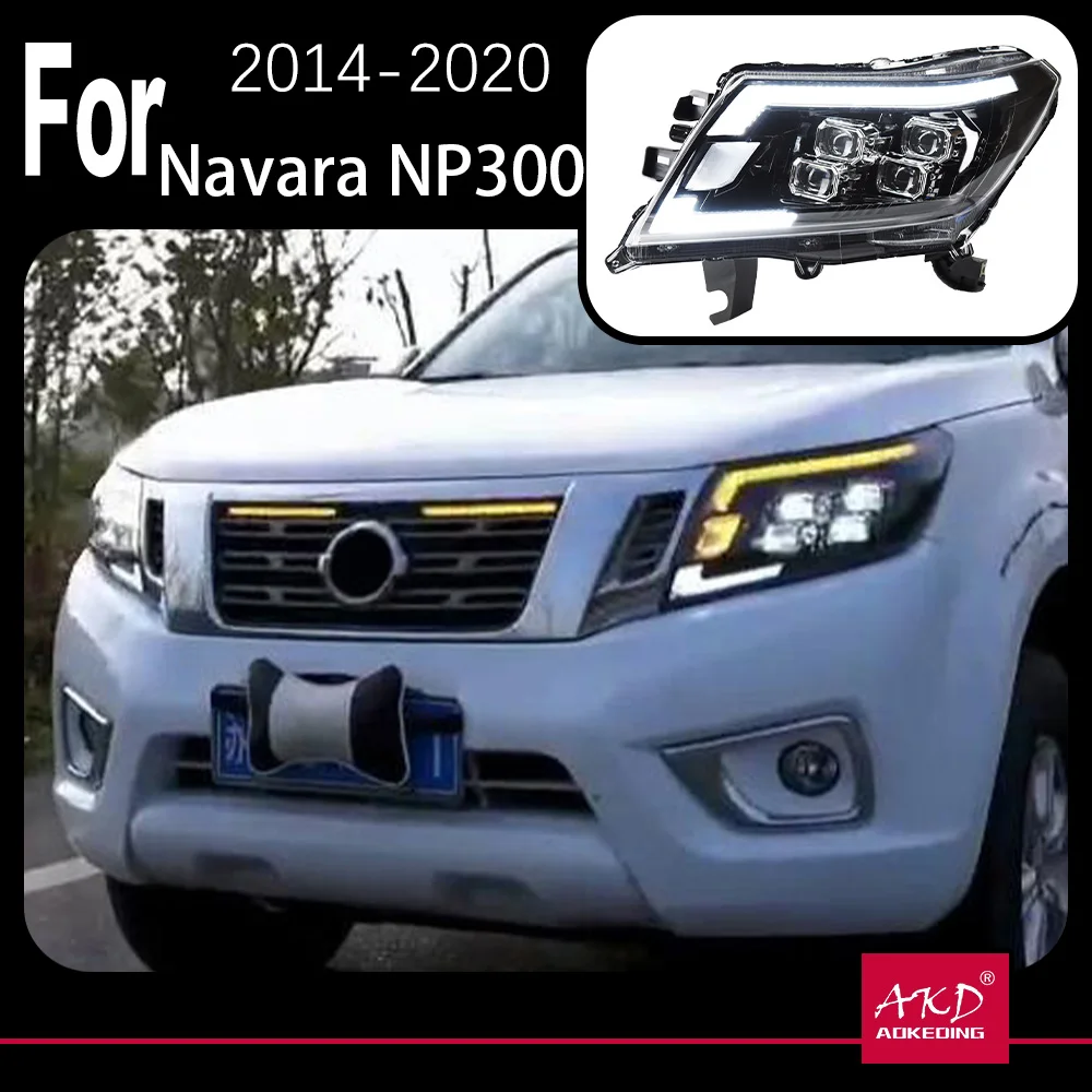 AKD Car  For Navara NP300 2015-2021 LED Headlights Assembly Upgrade DRL Dynamic Crystal Lamp Projector Lens Tools Accessories