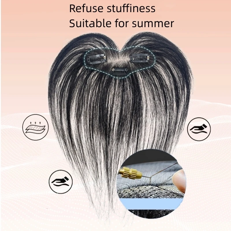 Topper de cabelo natural para mulheres, cabelo real, franja com clipe, franja falsa, acessórios de cabelo para mulheres, desbaste