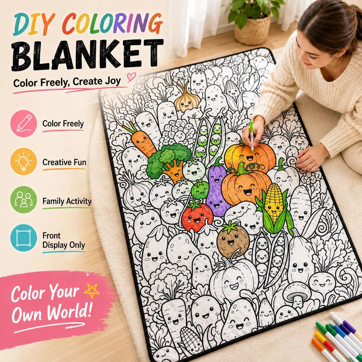 DIY Coloring Blanket Fun Graffiti Blanket Gift Blanket Hand Painted Coloring Anime Blanket Flannel Factory Straight Hair