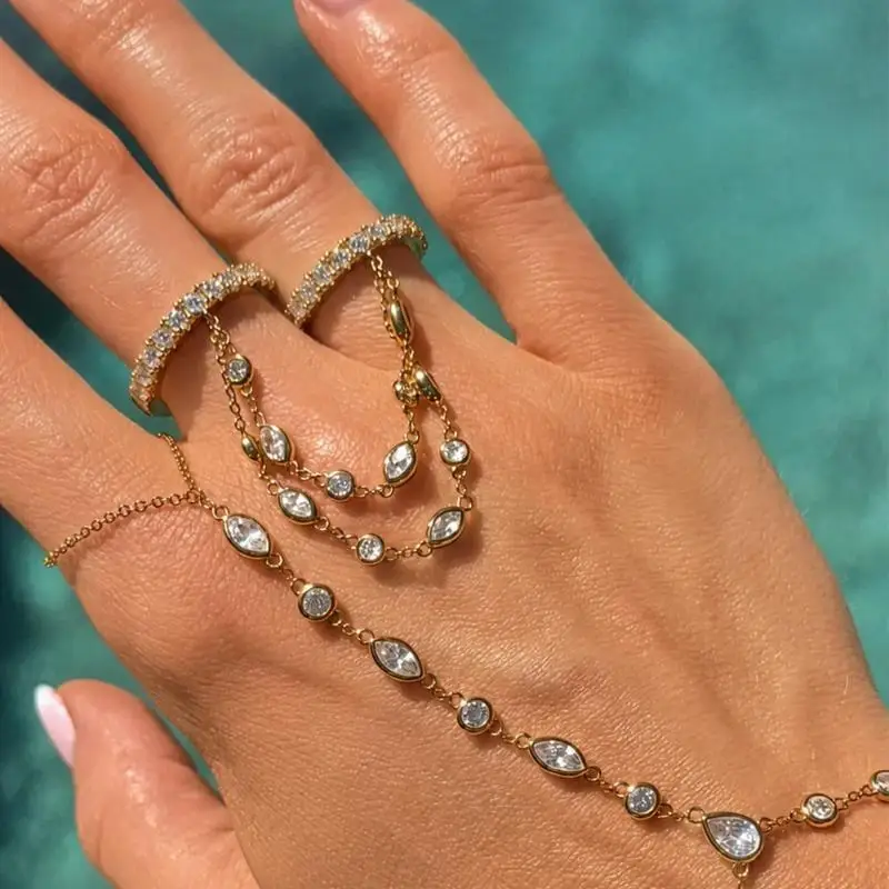 Double Layer Chain Ring Women Accessories Adjustable Summer Fashion Tassel Stainless Steel Finger Rings Beach Jewelry
