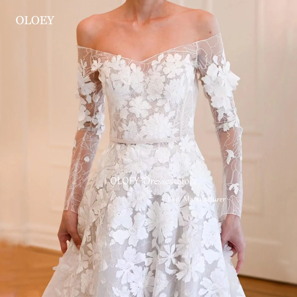 

OLOEY Elegant Lace Followers Wedding Dress For Woman A-line Sweetheart Collar Floor-length Vestidos Novias Boda Bridal Gown