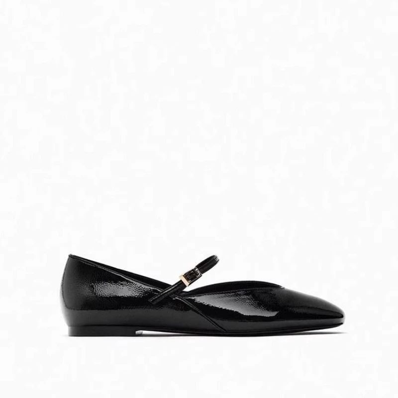 Damen Lackleder Mary Jane Flats – Neu 2026 – Modische eckige Zehenpartie und französische Schnalle – Niedrig geschnitten, Einriemen-Design – Vielseitig für den Alltag