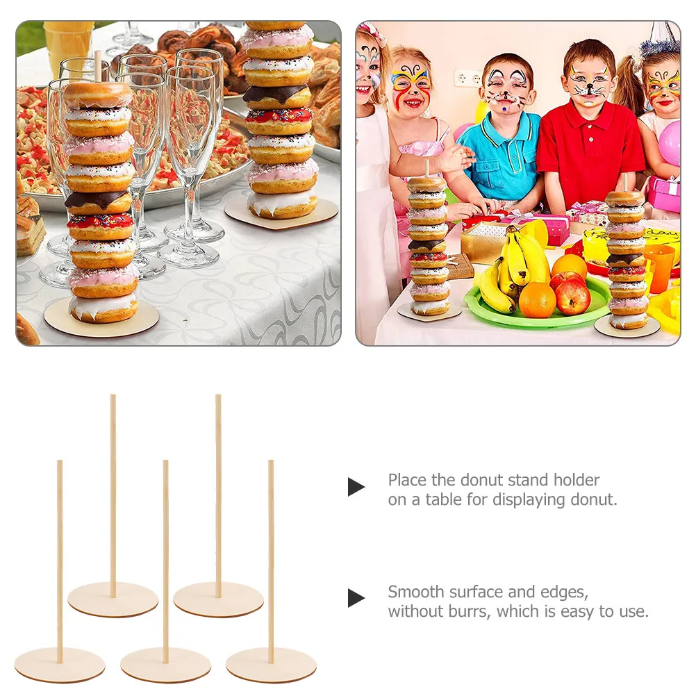 5Pcs Detachable Wooden Donut Stand Premium Wood Donut Display Holder for Birthday Wedding Shower Dessert Table Party