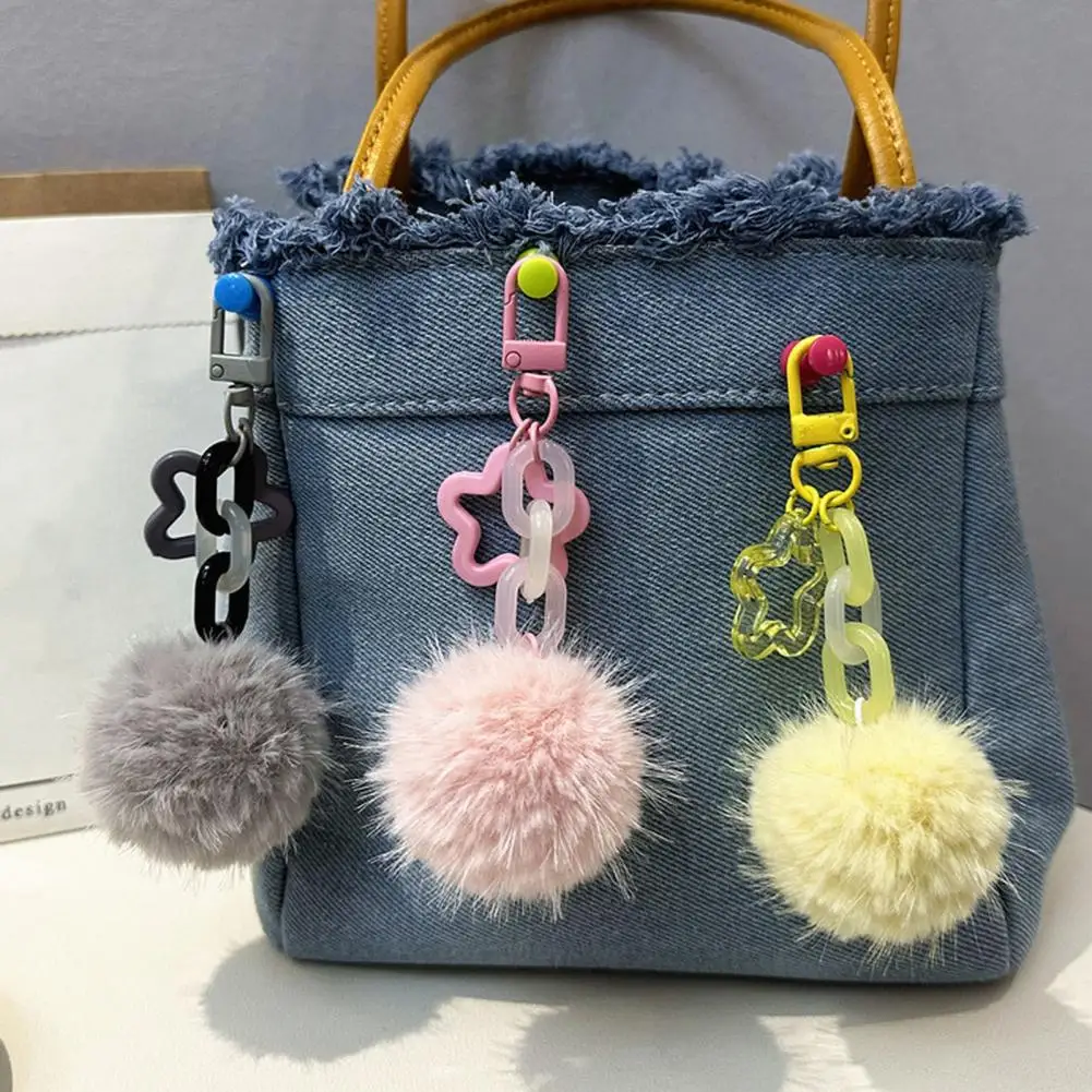 Plush Ball Keychain, Fluffy Pompom Pendant with Hollow Star, Backpack Purse Bag Decorative Accessories Gift for Women Girls