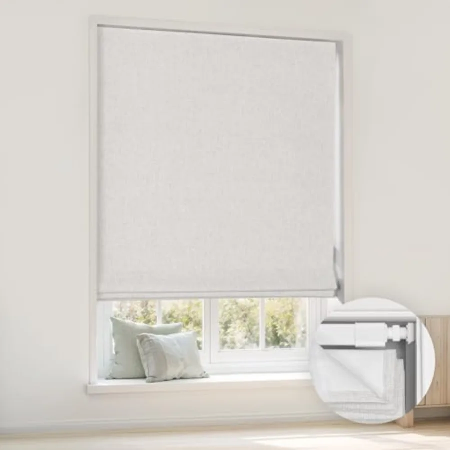 

No Tools No Drill Cordless Roman Shades for Windows, Blackout Thermal Insulated UV Blocking Window Blinds, Room Darkening Fabri
