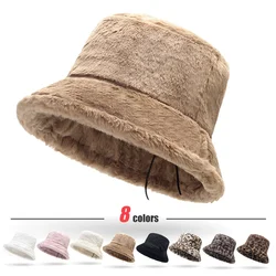 Sombrero de cubo de felpa para mujer, gorro de leopardo, grueso, cálido, otoño e invierno, nuevo