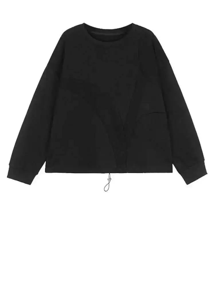 Sweat-shirt à manches longues et col rond pour femme, vert armée, avec cordon de serrage épissé, grande taille, mode printemps automne