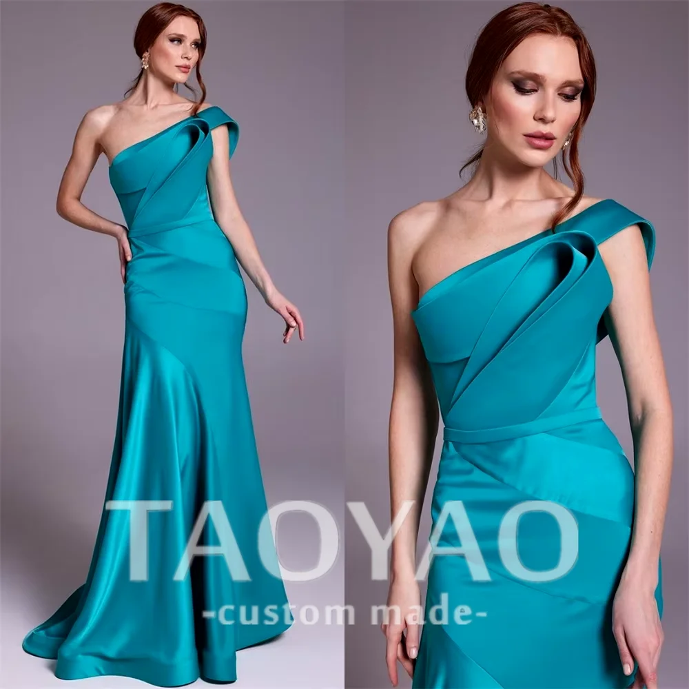 

High Quality Mermaid One-shoulder Sheath Cocktail Fold Draped S Occasion Evening Gown vestidos de fiesta para mujer Customized