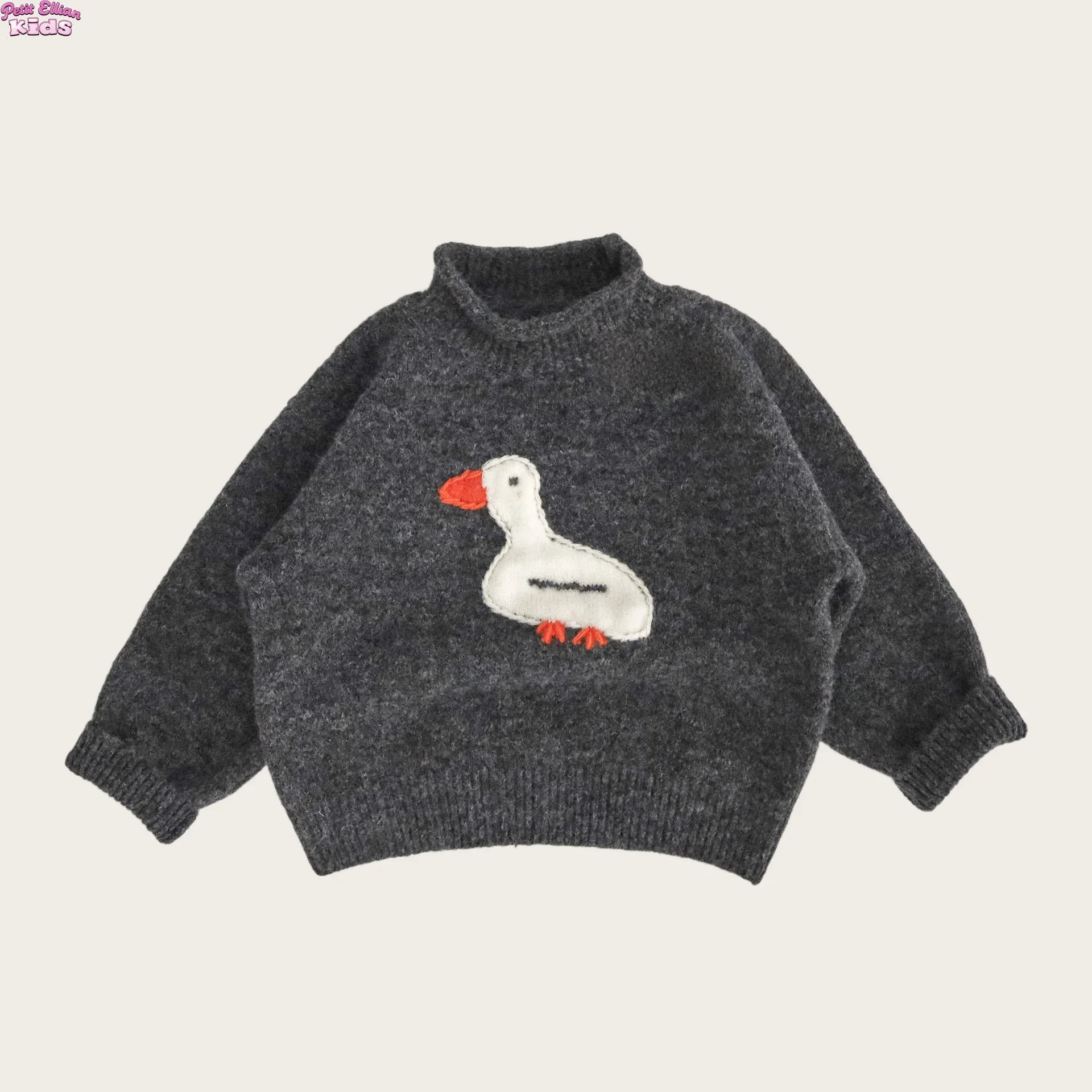 

Toddler Boys Girls High Neck Sweater with Duck Embroidery 1 - 6Y Kids Warm Knitted Children Top Cute Cartoon Animal Pattern Pul