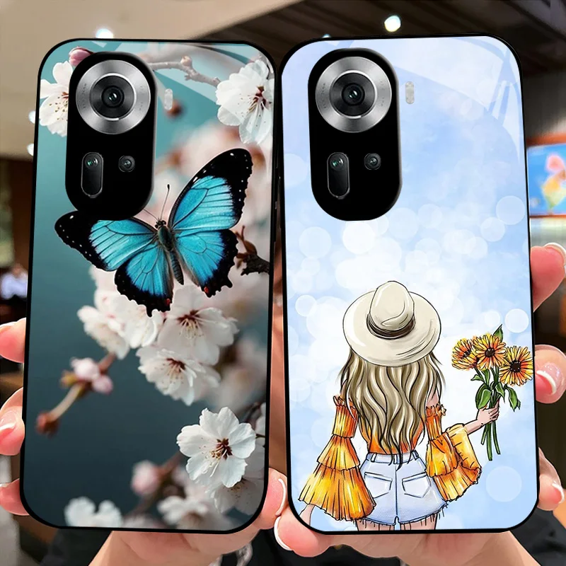 

Чехол для телефона OPPO Reno 11 5G, усовершенствованные чехлы из закаленного стекла для OPPO Reno 11, задняя крышка, защитные чехлы CPH2599 Funda