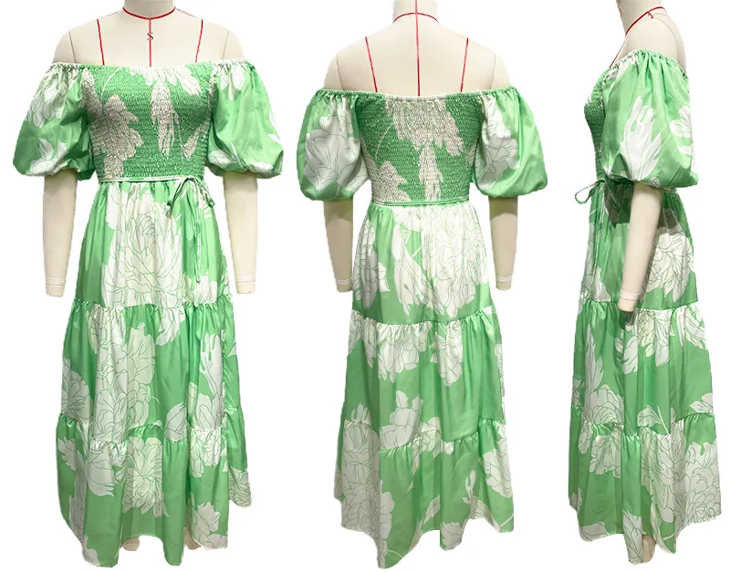 Abiti estivi con stampa floreale ritagliata con scollo a O Abiti eleganti da donna a maniche corte Abito casual a pieghe Abito lungo da spiaggia altalena