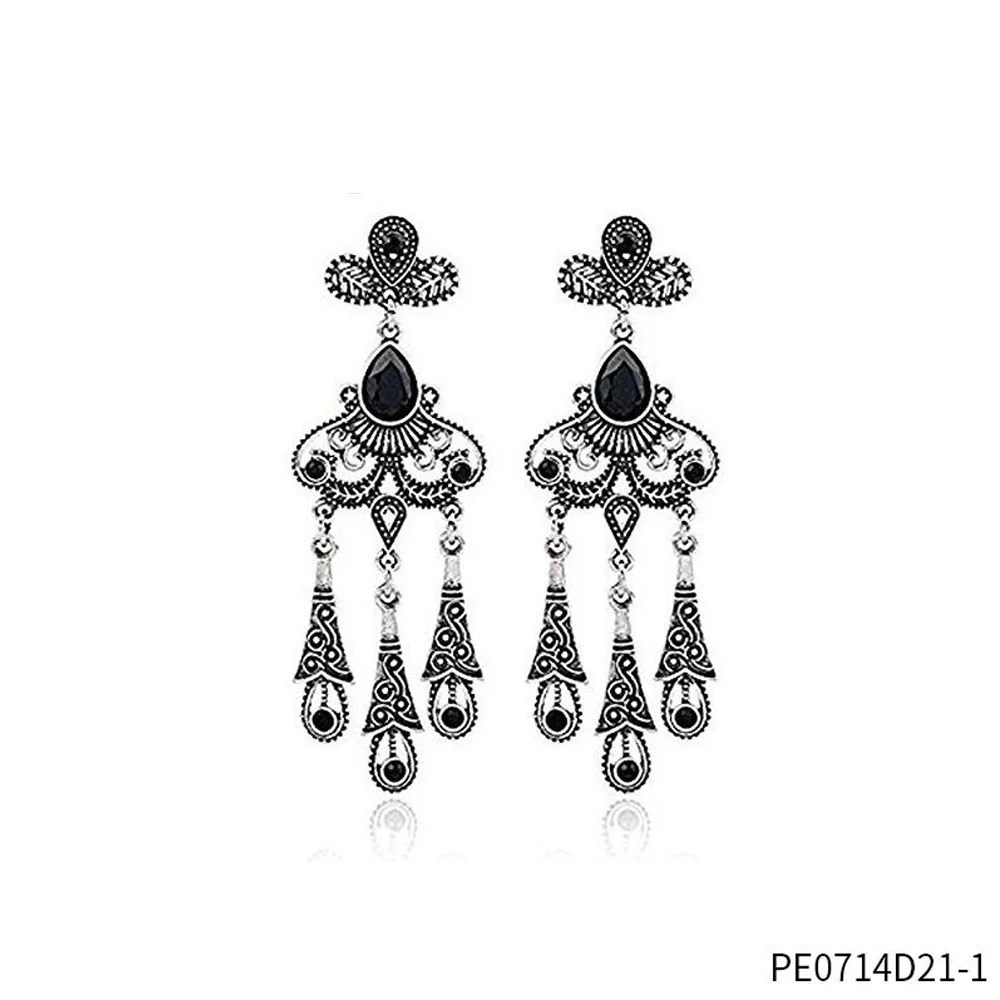 PESENAR – boucles d'oreilles pendantes en pierre noire, Style Vintage des années 1920, ton argent, pour Costume à clapet et accessoire Gatsby rétro