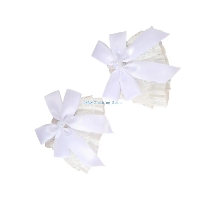 

N0PE Elaborate Pearls Wrist Cuffs Detachable Wristband Elegant Pleated Lace Brim False Wristband for Sweater Accessories