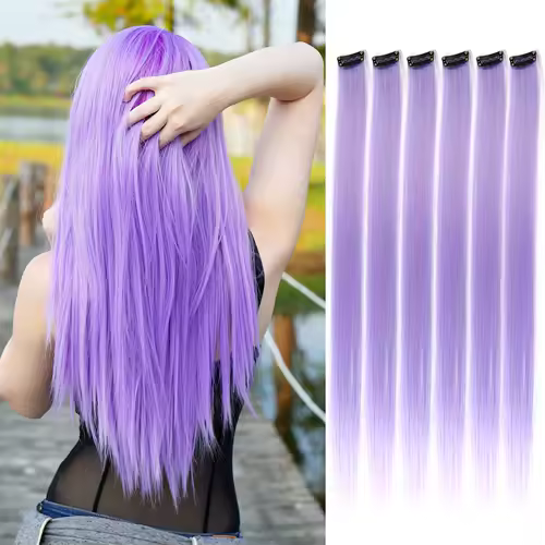 Clip in Hair Extensions Colored Party Highlights 22 inches 6pcs/pack Multi-colors Straight Hair Synthetic Hairpieces Royal Blue - Image 35