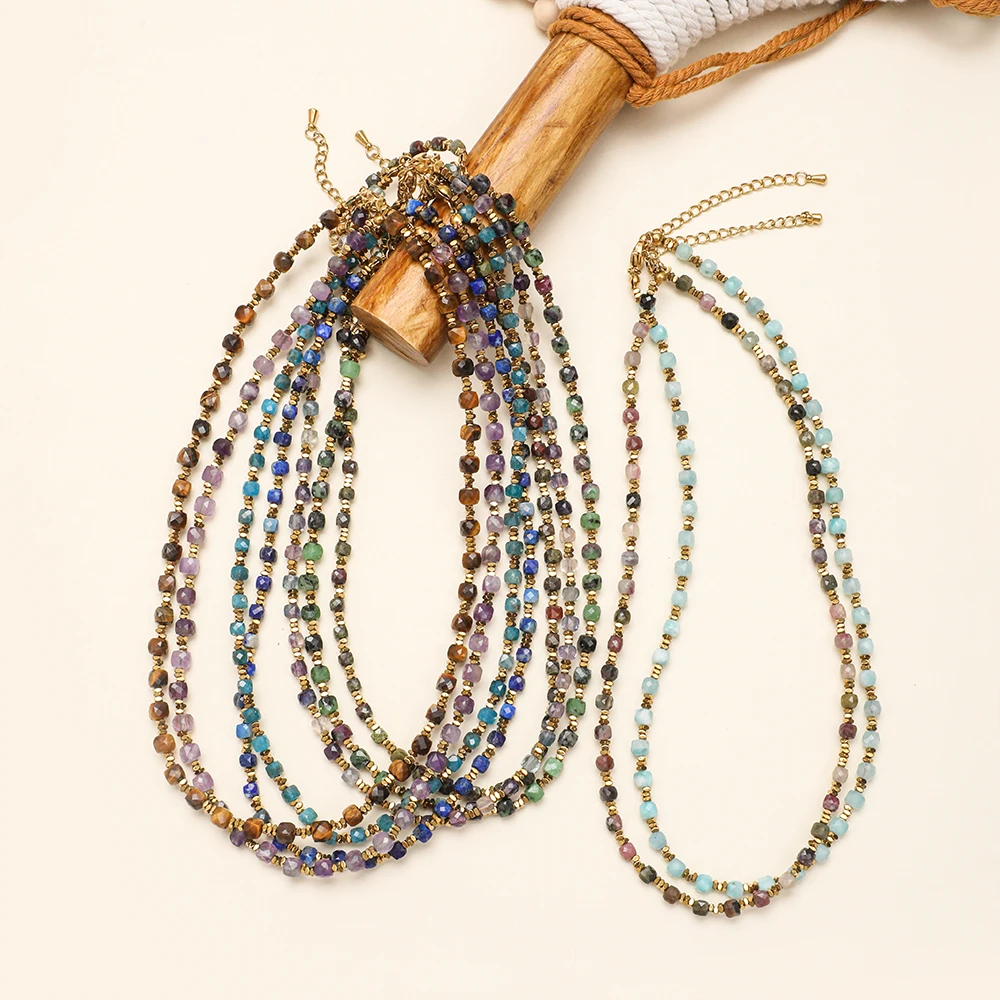 ZMZY Wholesale Minimalism French Style Retro Natural Stone Lapis Lazuli Faceted Beads Necklace Jewelry men and women gifts