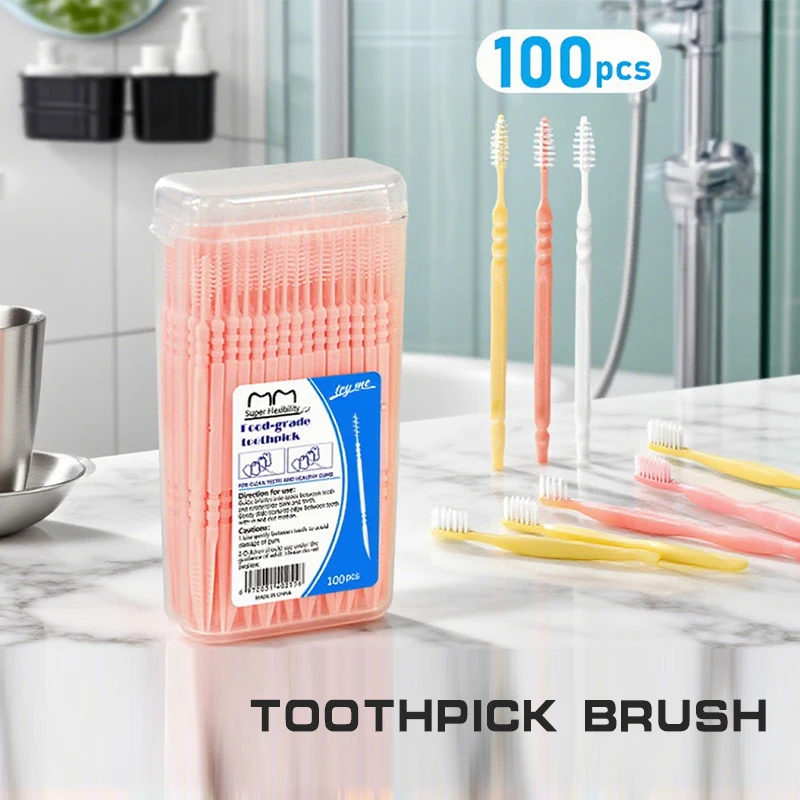 100pcs/Box Double Head Dental Floss Interdental Toothpick Brush Brush Teeth Stick Dental Oral Care Toothpicks Floss Pick
