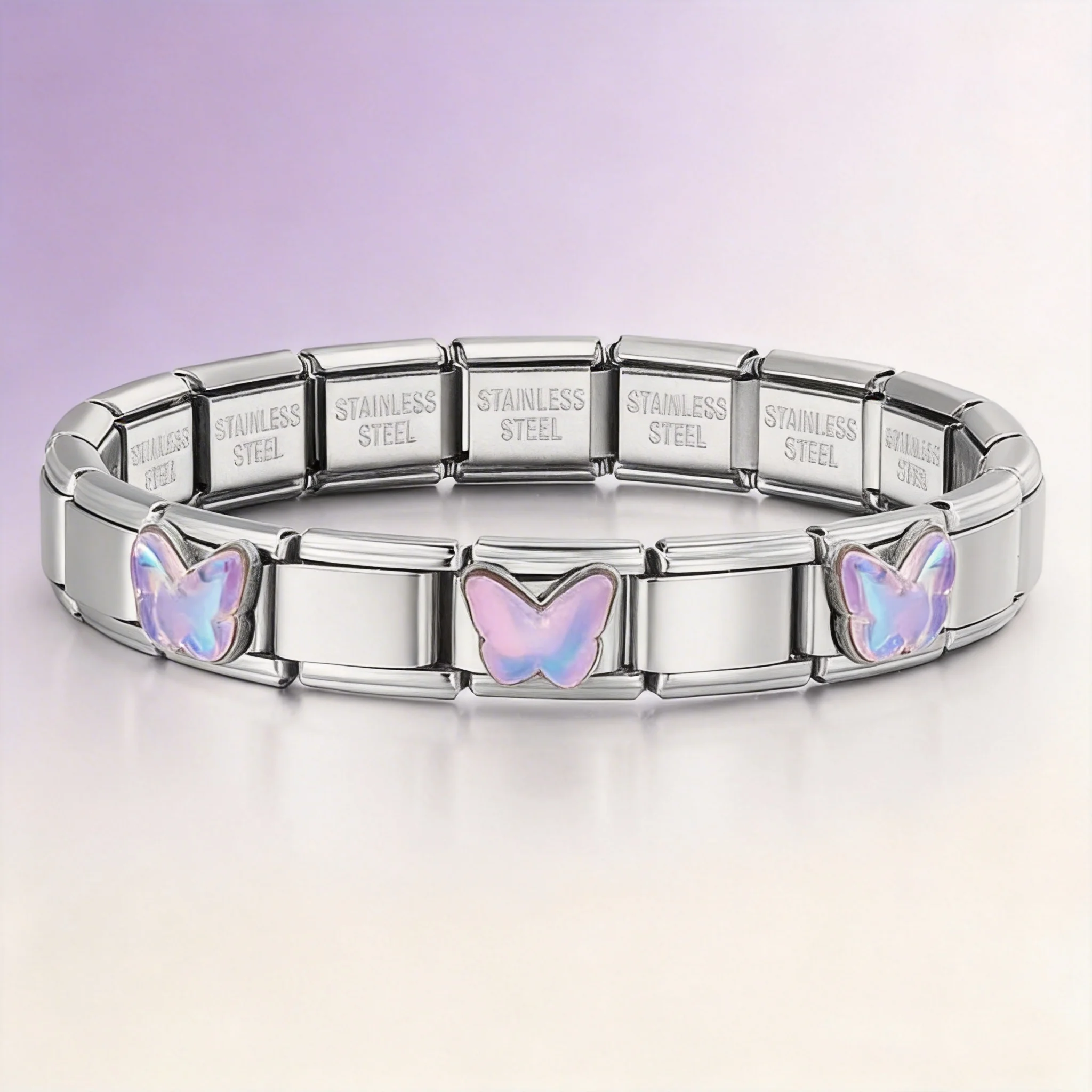 Colorful Butterfly Italian Module Bracelet Detachable Basic Chain Charms Italian Bracelet Set Purple Pink Butterfly Bracelet