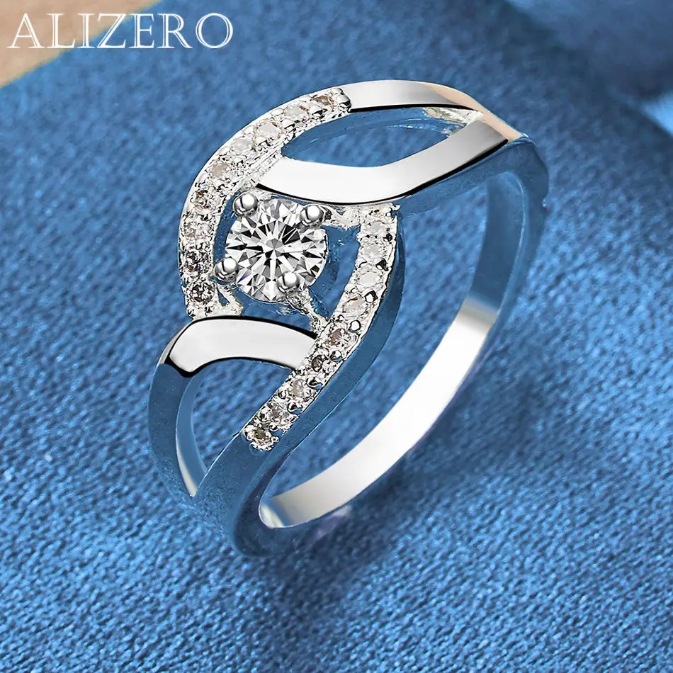 ALIZERO 925 Sterling Silver 7-10 Size Zirconia Ring For Women Men Wedding Engagement Bride Eternity Rings Fine Fashion Jewelry