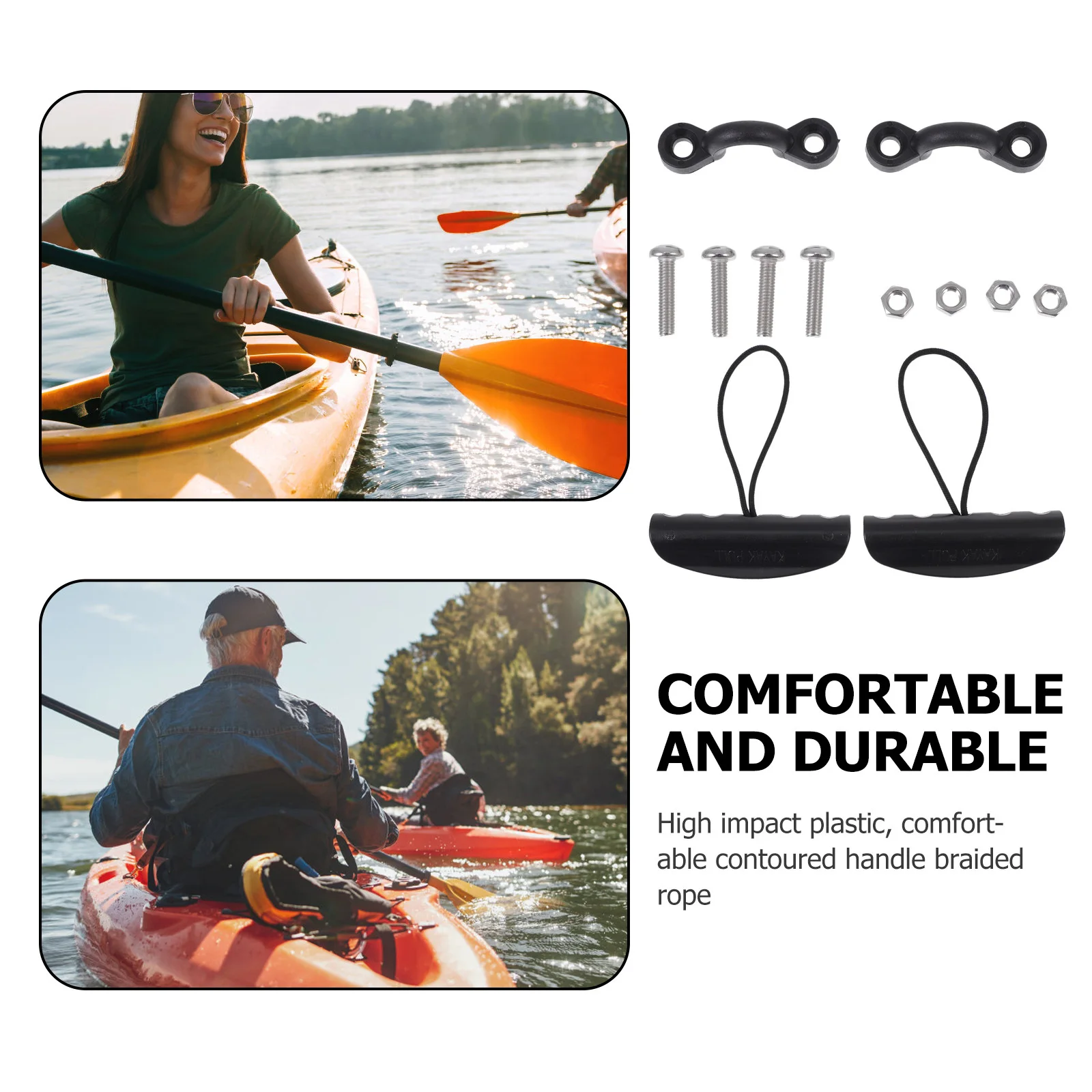 14 قطعة مجموعة مقبض حمل كاياك أسود محمول لقارب كاياك قارب تزلج عالي التأثير حبل مضفر بلاستيكي ملحقات بحرية