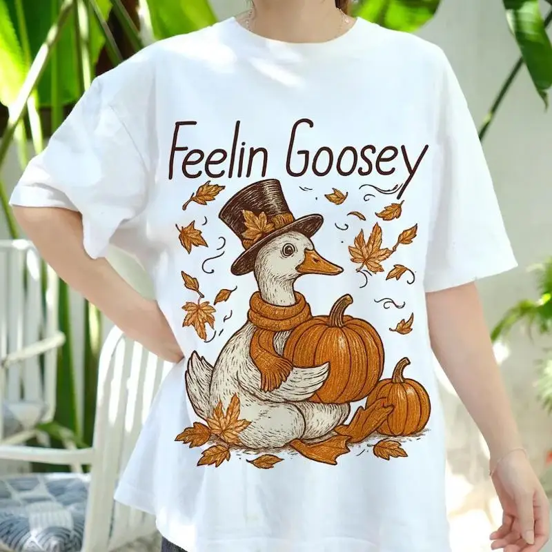 Feelin Goosey T Shirt Funny Fall Duck Cute Autumn Pumpkin