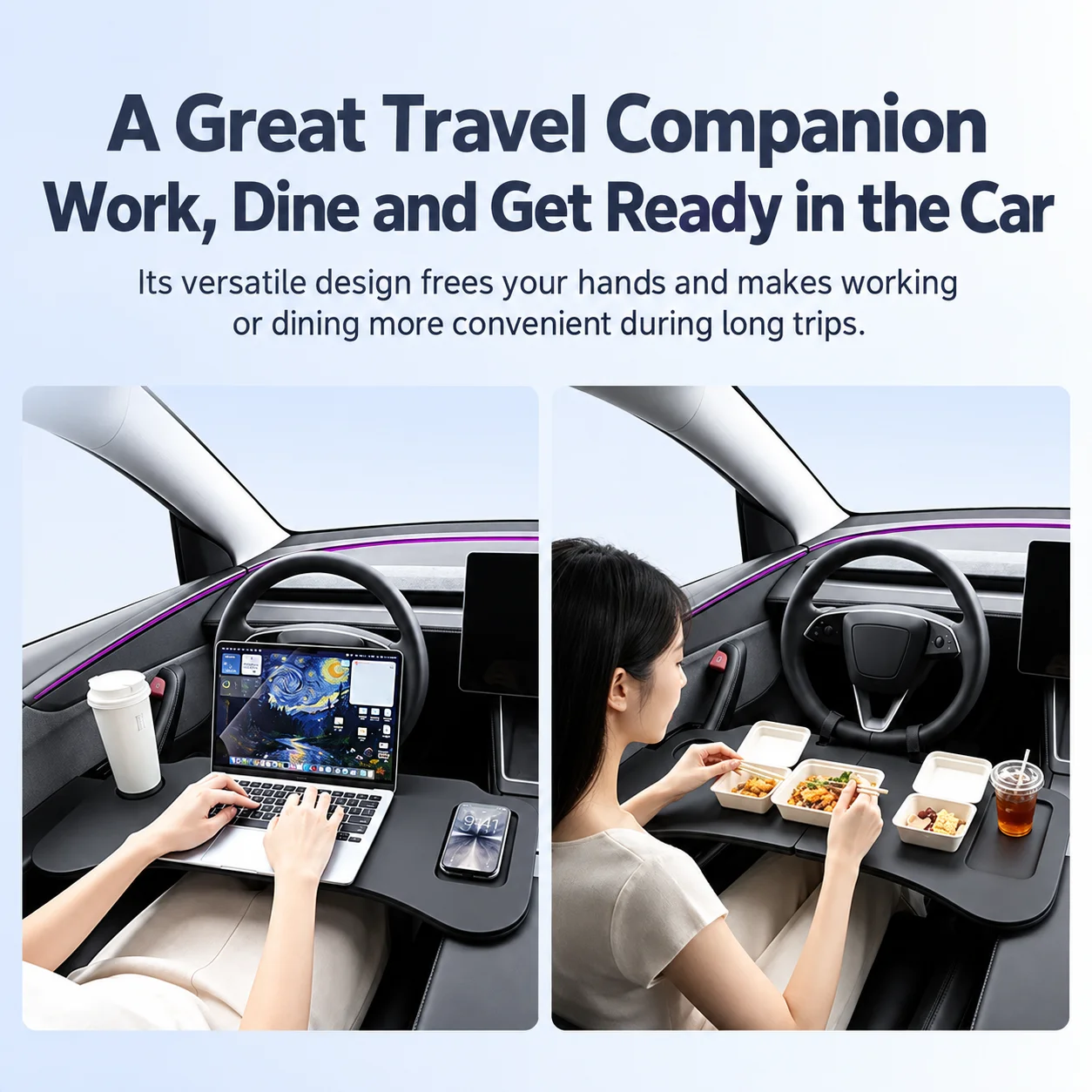 Foldable Steering Wheel Desk For Tesla Model YL Model Y Juniper Model 3 Highland 2024-2026 Car Laptop Tray Dining Table Portable