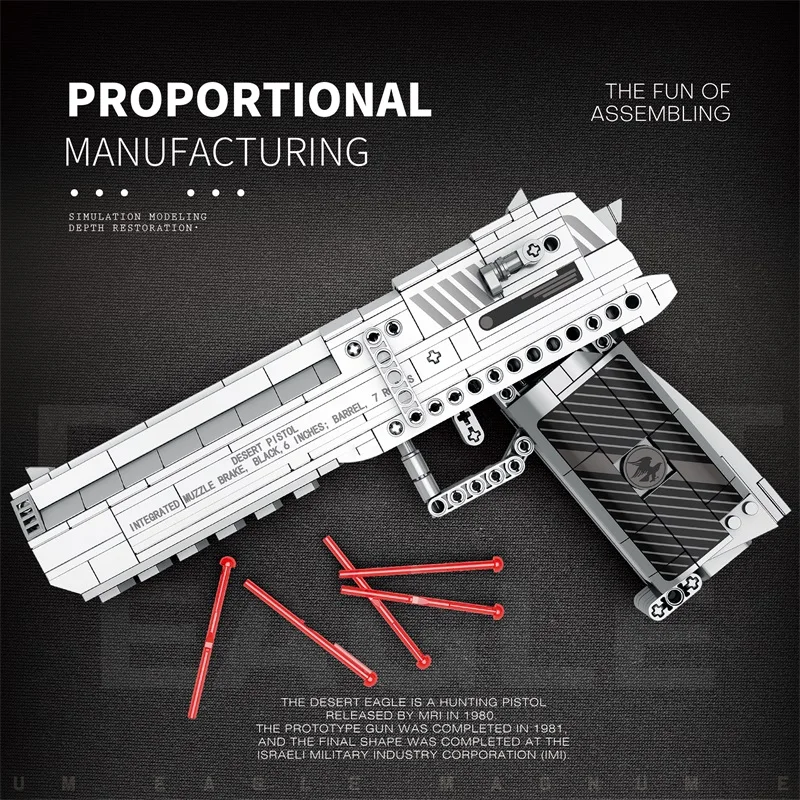 مجموعة مكعبات بناء نسر الصحراء من Realbrix - نموذج مسدس واقعي مع مجلة قابلة للفصل ووظيفة إطلاق، هدية لعبة DIY