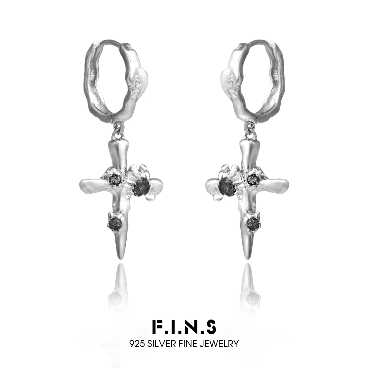 

Серьги-подвески из стерлингового серебра 925 пробы F.I.N.S. Универсальные нестандартные серьги с крестом и цирконием, массивные маленькие пряжки-кольца для ушей, ювелирные изделия