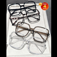 4PCS Plastic Fashion Geometri Frame Women Clear Glasses/Eyeglasses For Daily Life Men Eyewear Take Photo Clothing Accessories