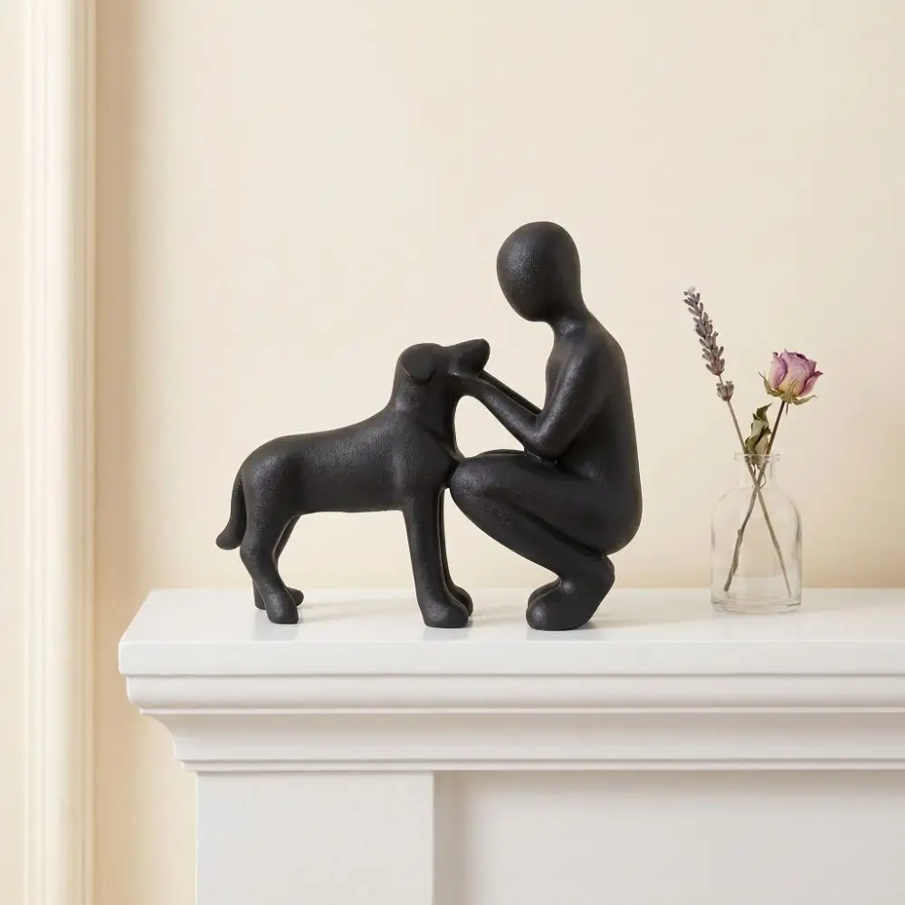 3D Printed Girl And Dog Statues Pet Lovers Sculpture Cute Dog Figurine Funny Canine Statues Crafts Desktop Ornaments Office
