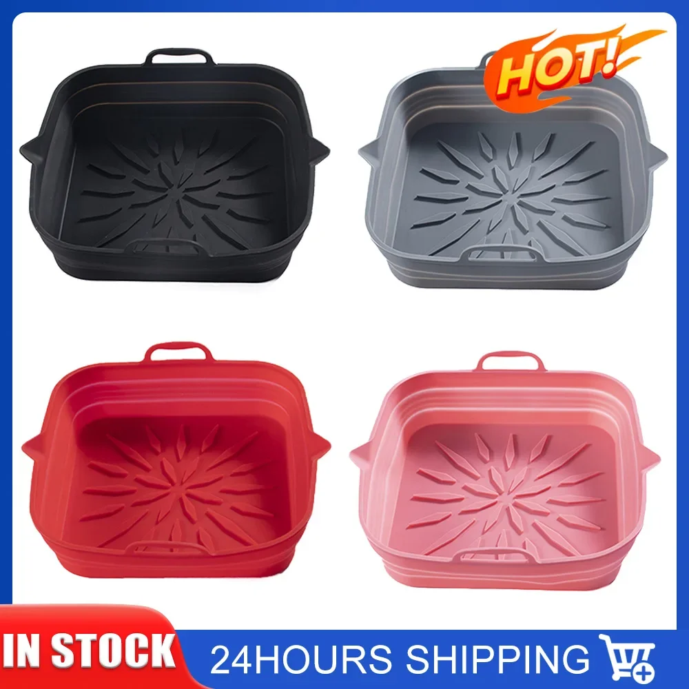 23.5cm Silicone Air Fryers Liner Basket Square Reusable AirFryers Pot Tray Heat Resistant Food Baking AirFryer Oven Accessories