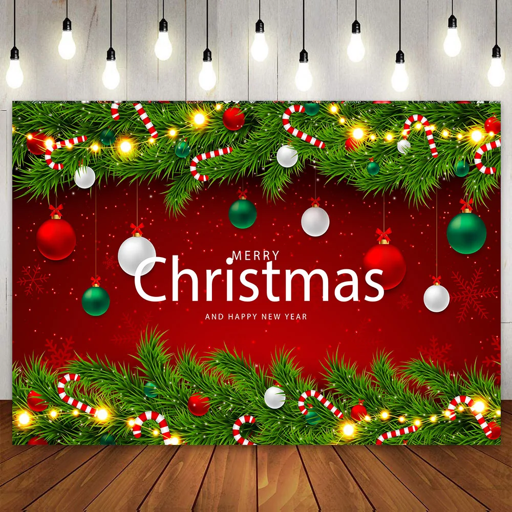 

Red White Christmas Backdrop Party Decoration Xmas Pine Branch Photography Background Happy New Year for Kids Family Photoshoot