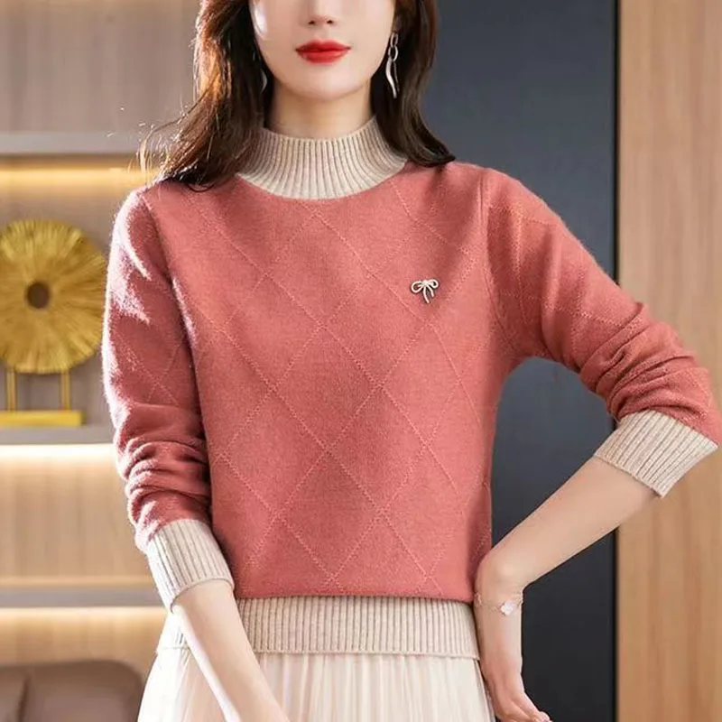 New Autumn and Winter Fashion Trend Colored Half High Neck Loose Versatile Casual Style Reduced Age Women's Knitted Sweater