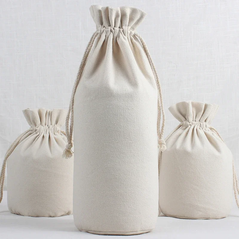 Round Bottom Cotton Linen Canvas Bag Rice Grain Flour Drawstring  Storage Bags Household Kitchen Sundries Packaging Sacks