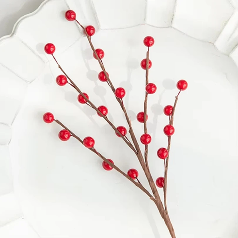 الفواكه الاصطناعية نبات مقلد هولي الفاكهة الحمراء الصغيرة عيد الميلاد غرفة المنزل الاحتفال ديكور الحفلات زهرة DIY بها بنفسك زخرفة الزفاف