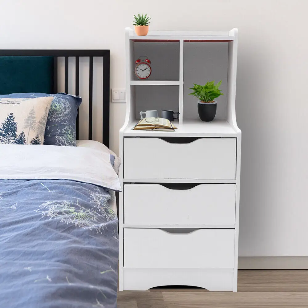 White Modern Style Nightstand Elegant Bedside Table Bedroom Furniture Cabinet With 3 Drawers